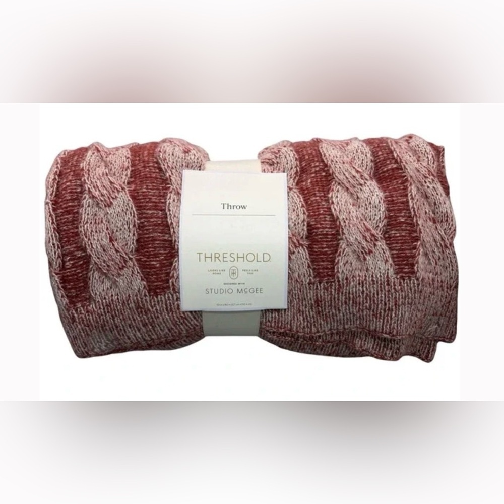 Threshold Studio McGee Grid Knit Throw Blanket Red Soft Cozy 50 in x 60 in